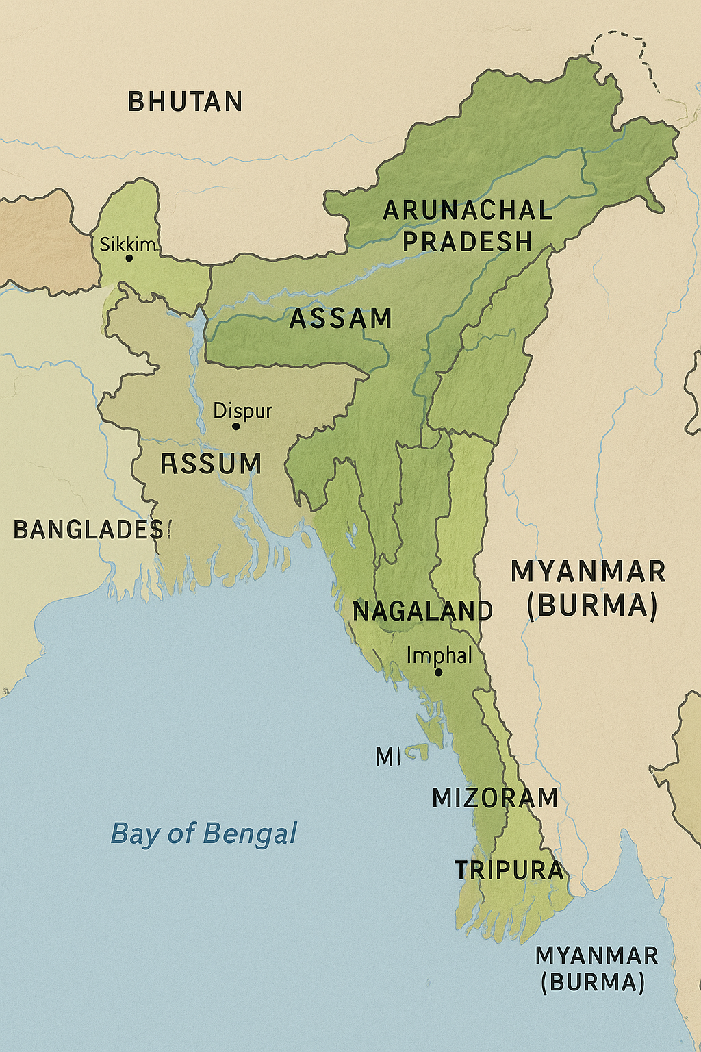 Northeast India Map
